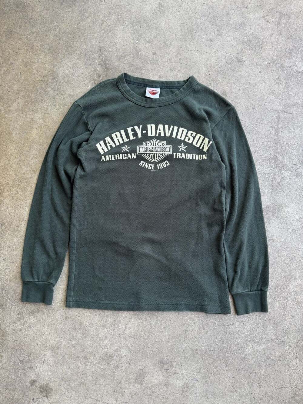 Harley-Davidson Long Sleeve Waffle Knit Thermal Shirt Green